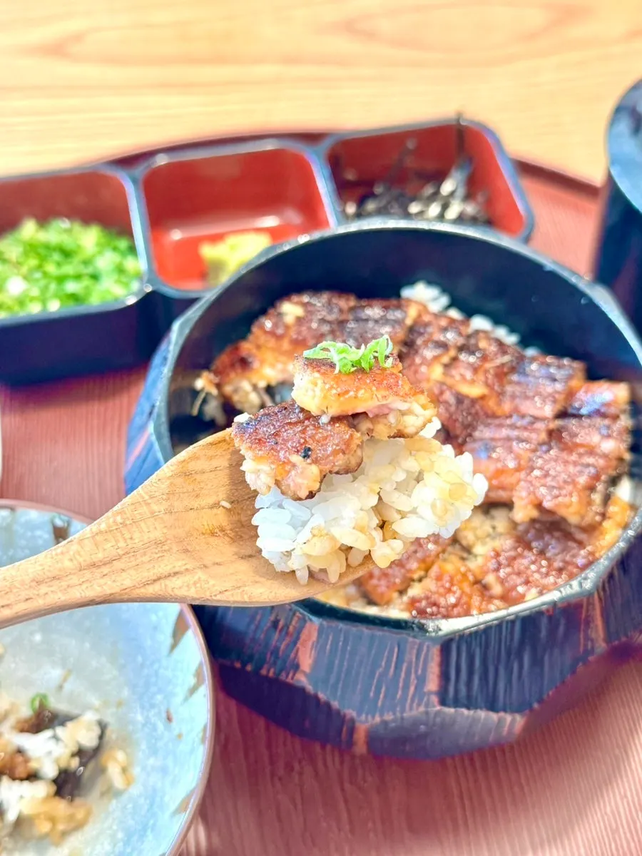 Finely chopped eel piled generously on rice