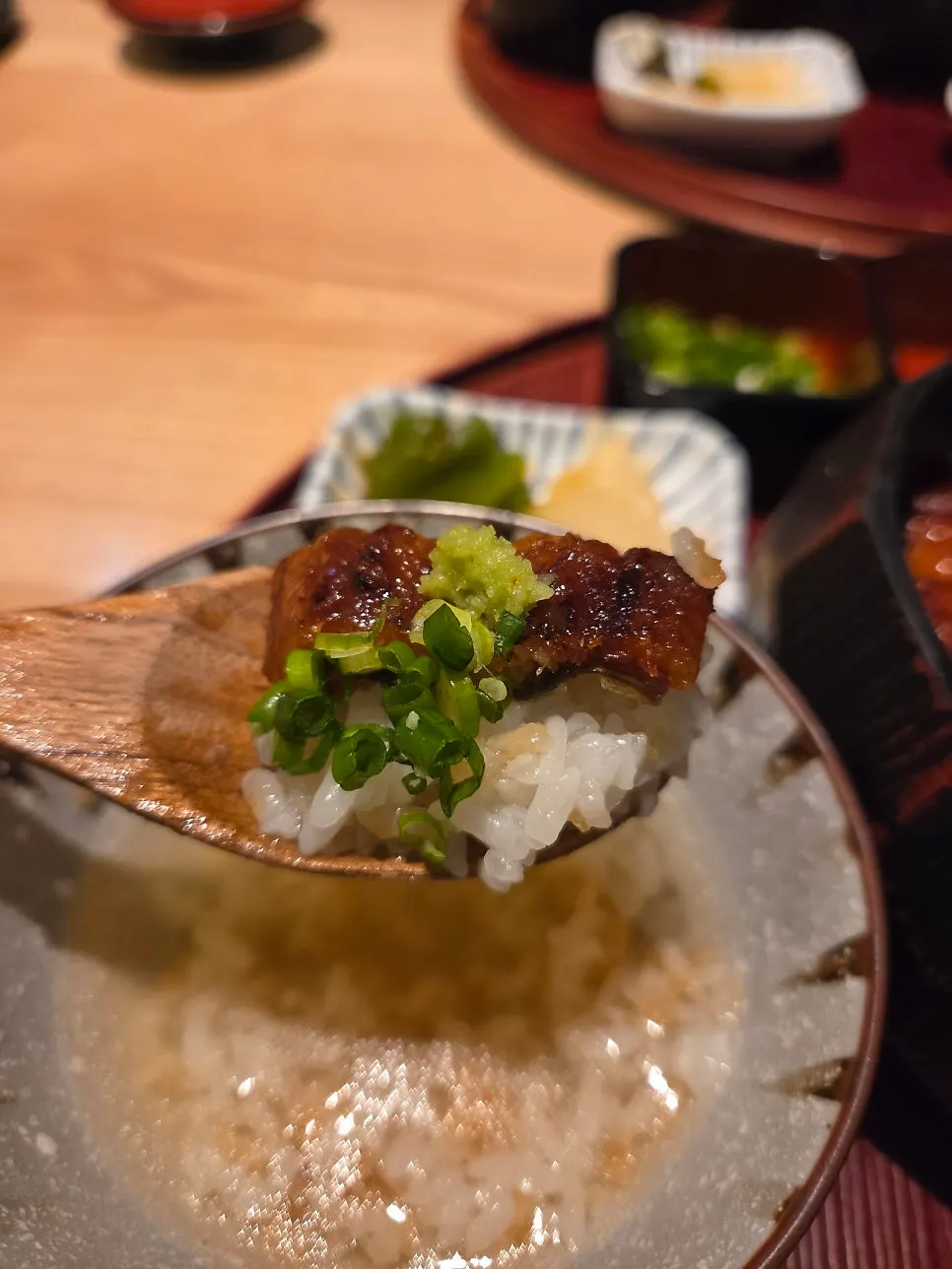 Hitsumabushi enjoyed ochazuke-style with dashi broth poured over it
