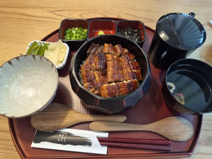 Traditional hitsumabushi eel served in a wooden box