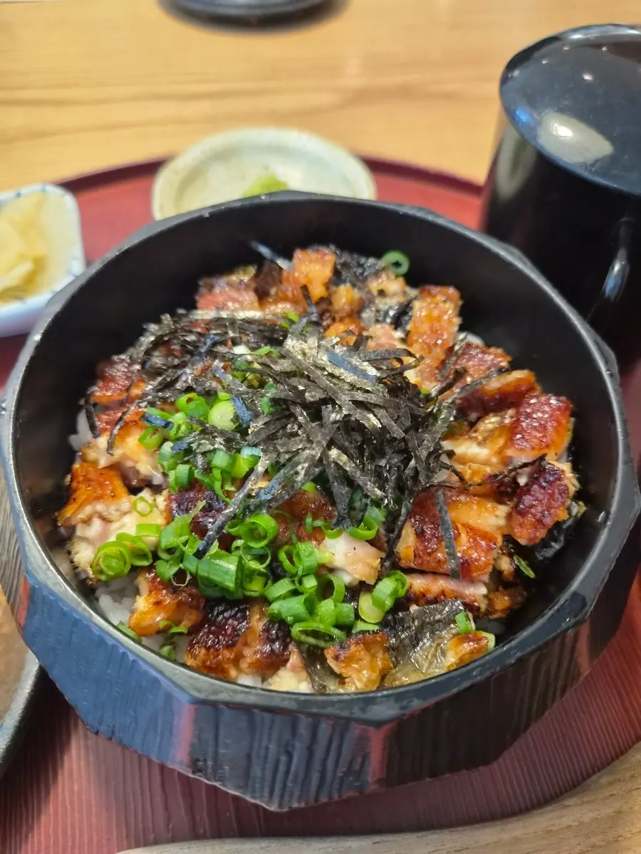 Kizami hitsumabushi topped with sliced eel