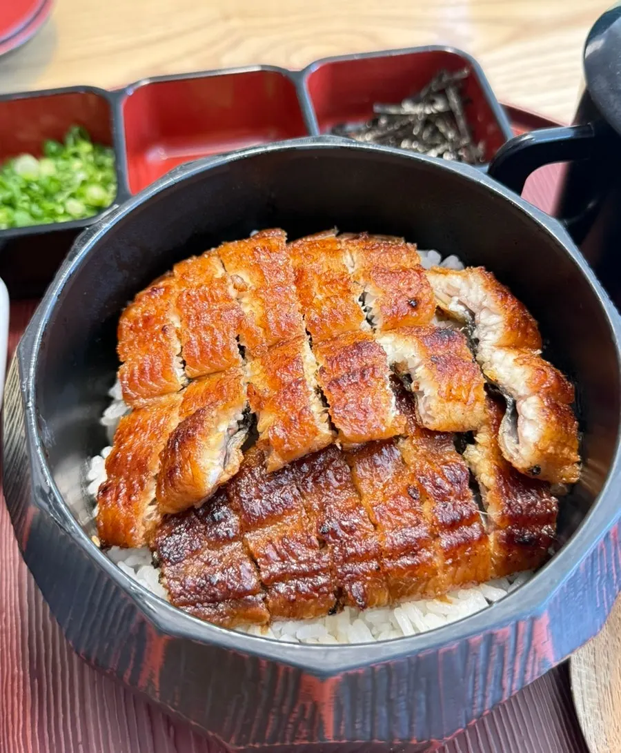 Glossy eel piled over the hitsumabushi bowl