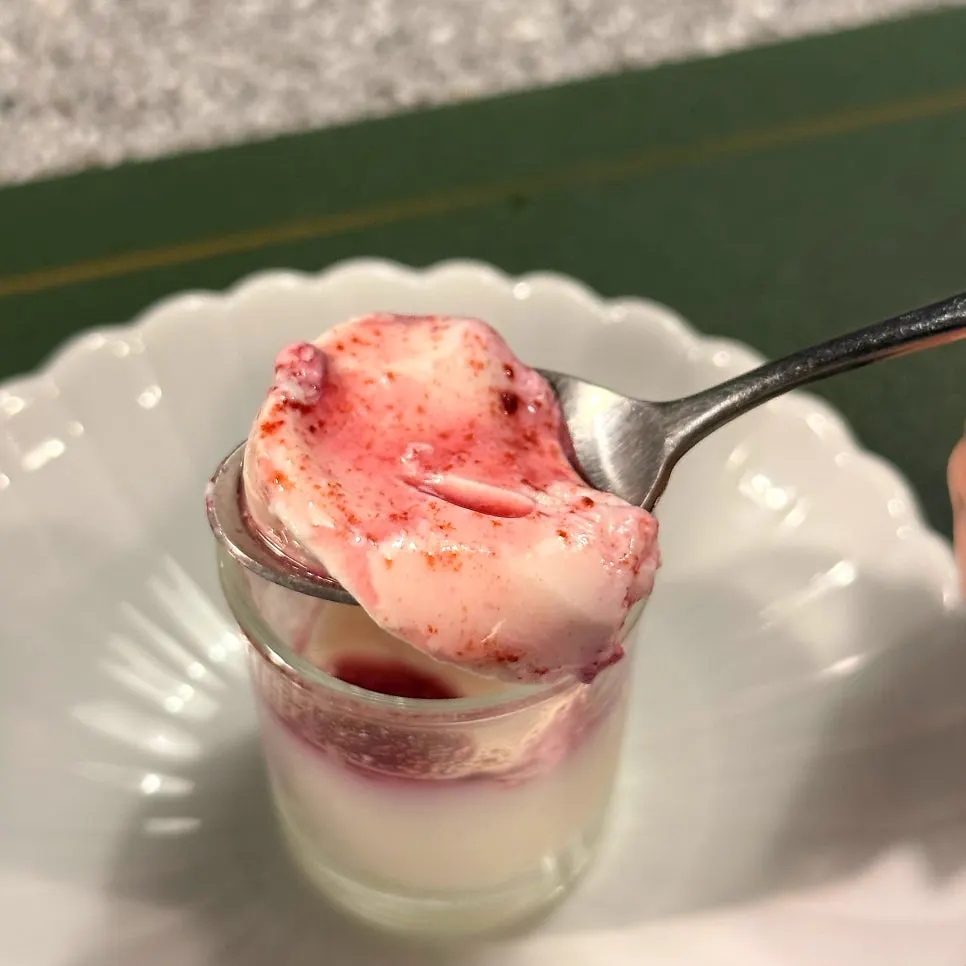 Panna cotta topped with blueberry compote