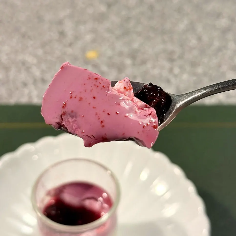 Close-up of the panna cotta dessert