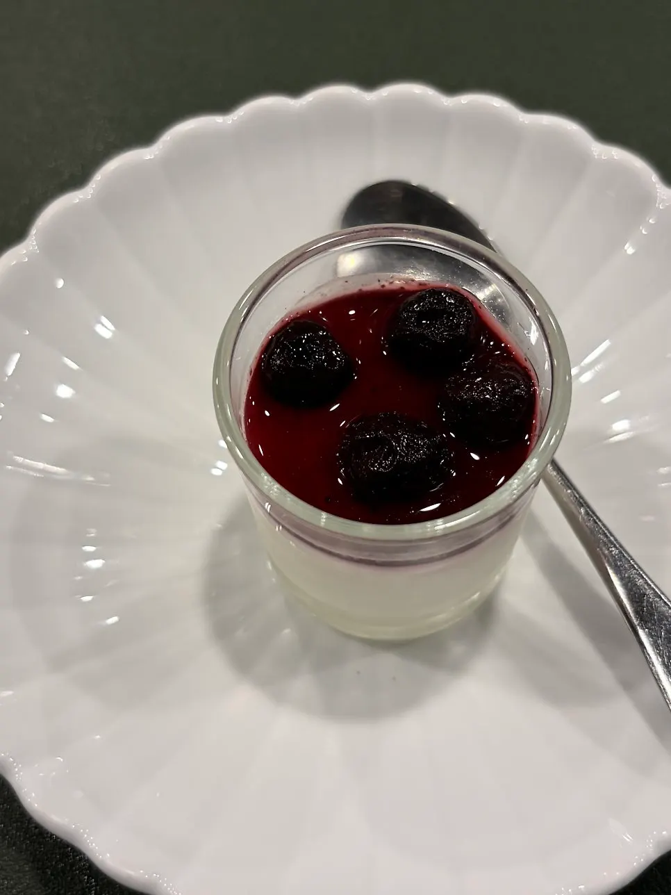 Panna cotta dessert topped with blueberry compote