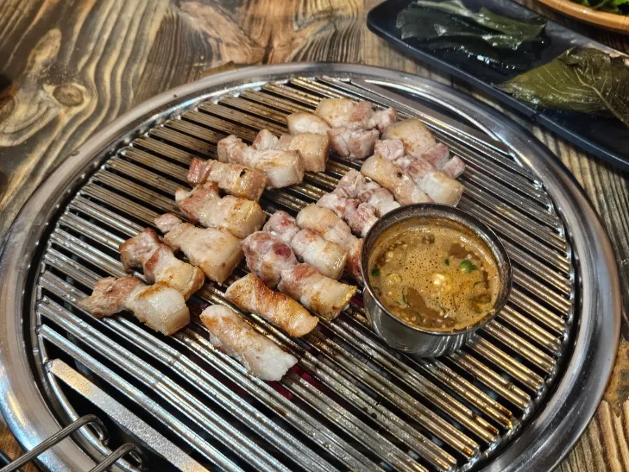 Ogyeopsal grilled and prepared by staff