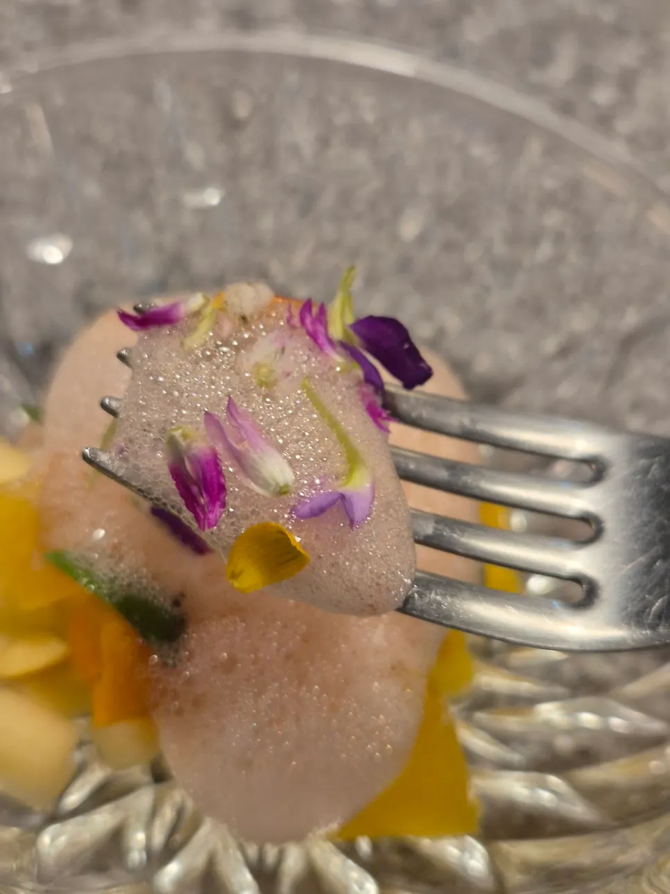 Autumn fruit salad topped with persimmon vinegar foam