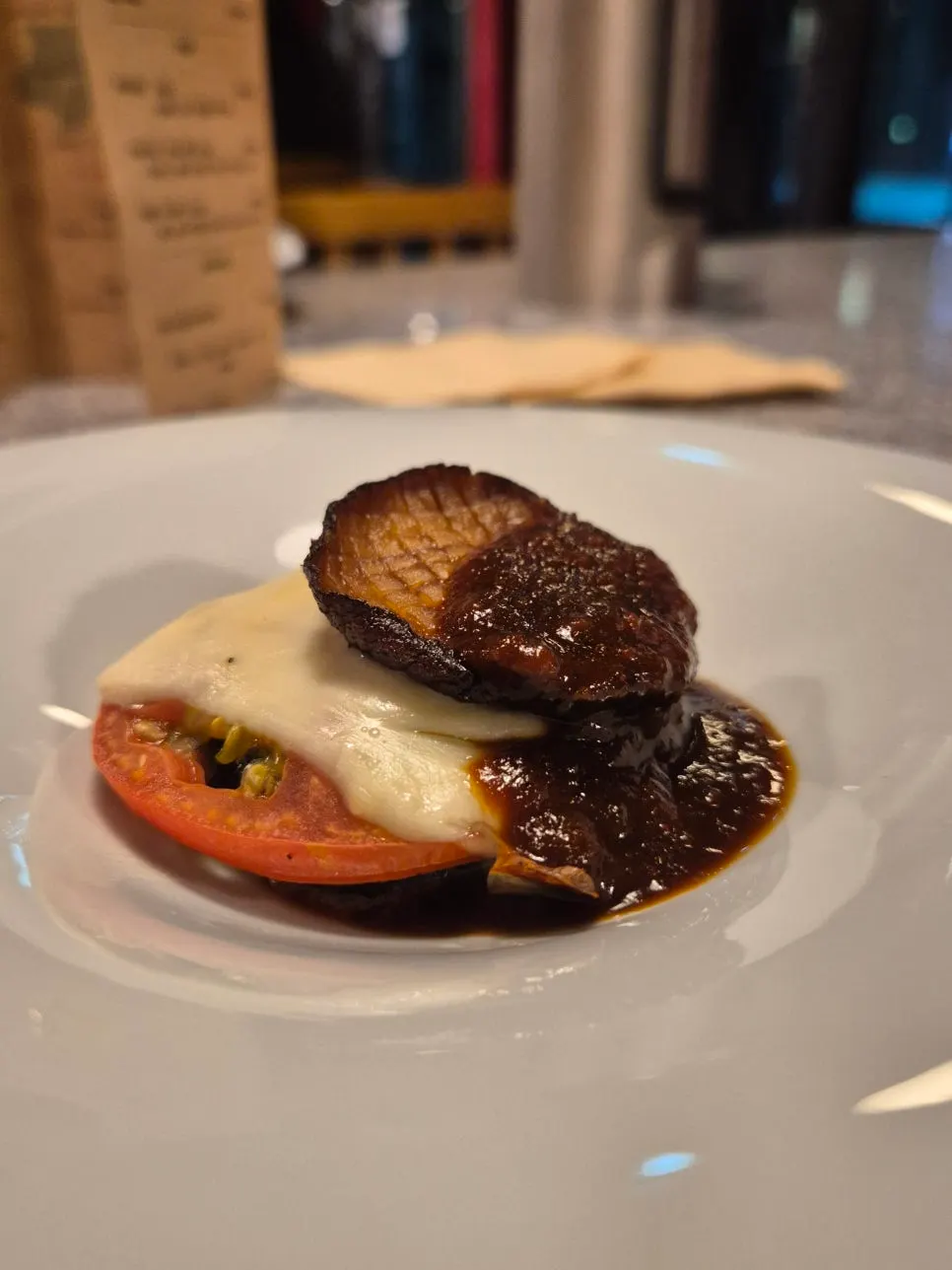 A plate of shiitake white ragu lasagna