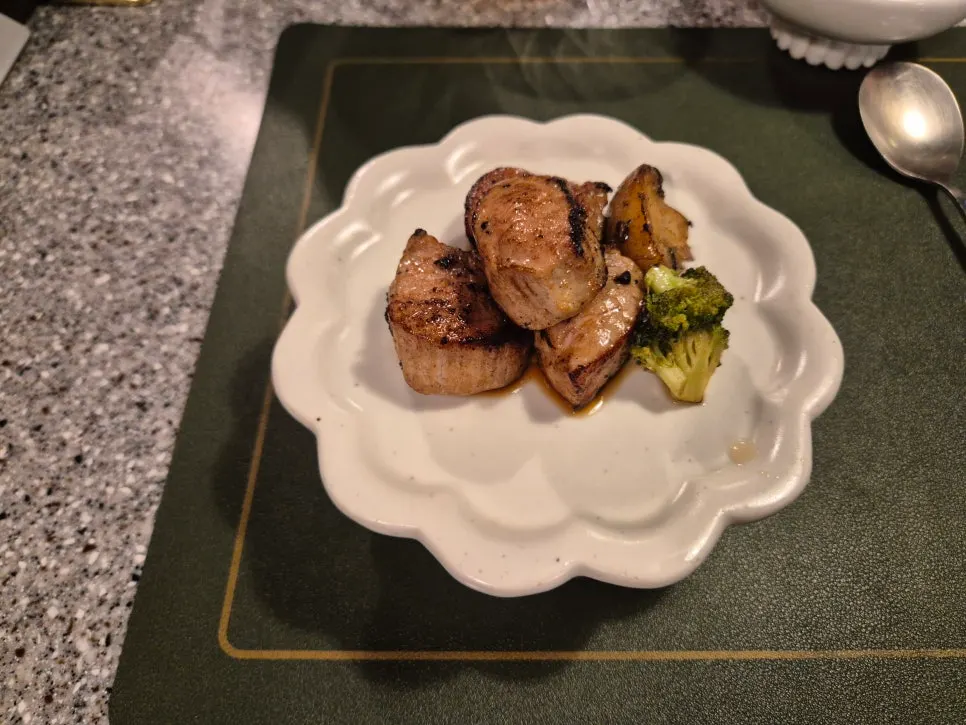 Plate of shio koji-aged pork tenderloin