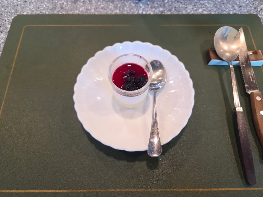 Today's milk pudding dessert topped with fruit