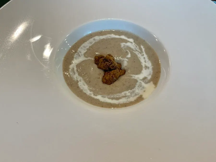Close-up of the lunch course soup