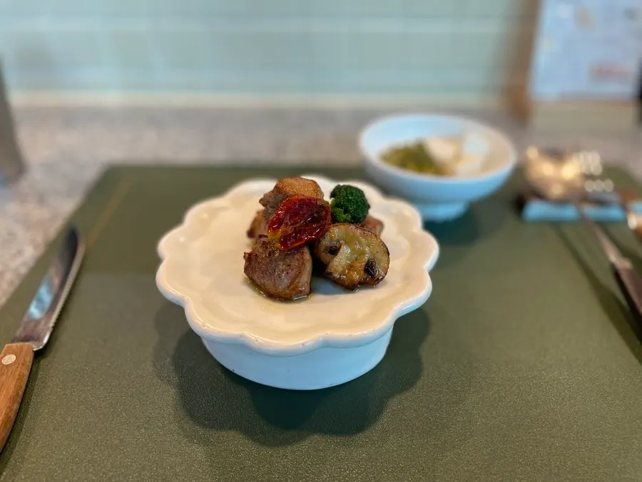 Shio koji tenderloin main with mushroom and sun-dried tomato