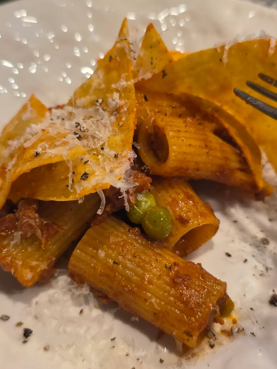 Con carne rigatoni pasta