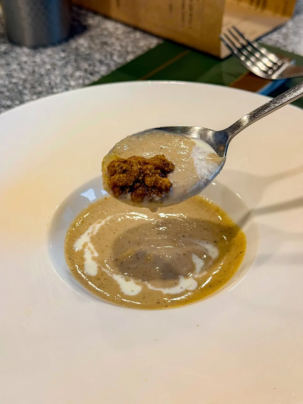 Bowl of chestnut, mushroom and cream soup