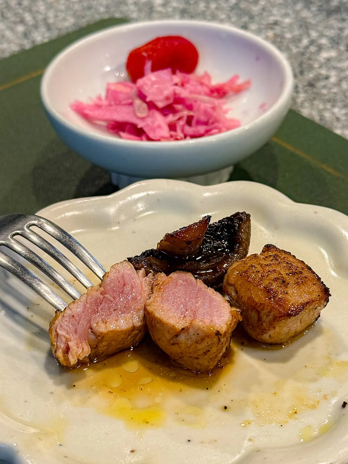 Pork tenderloin paired with a glass of red wine