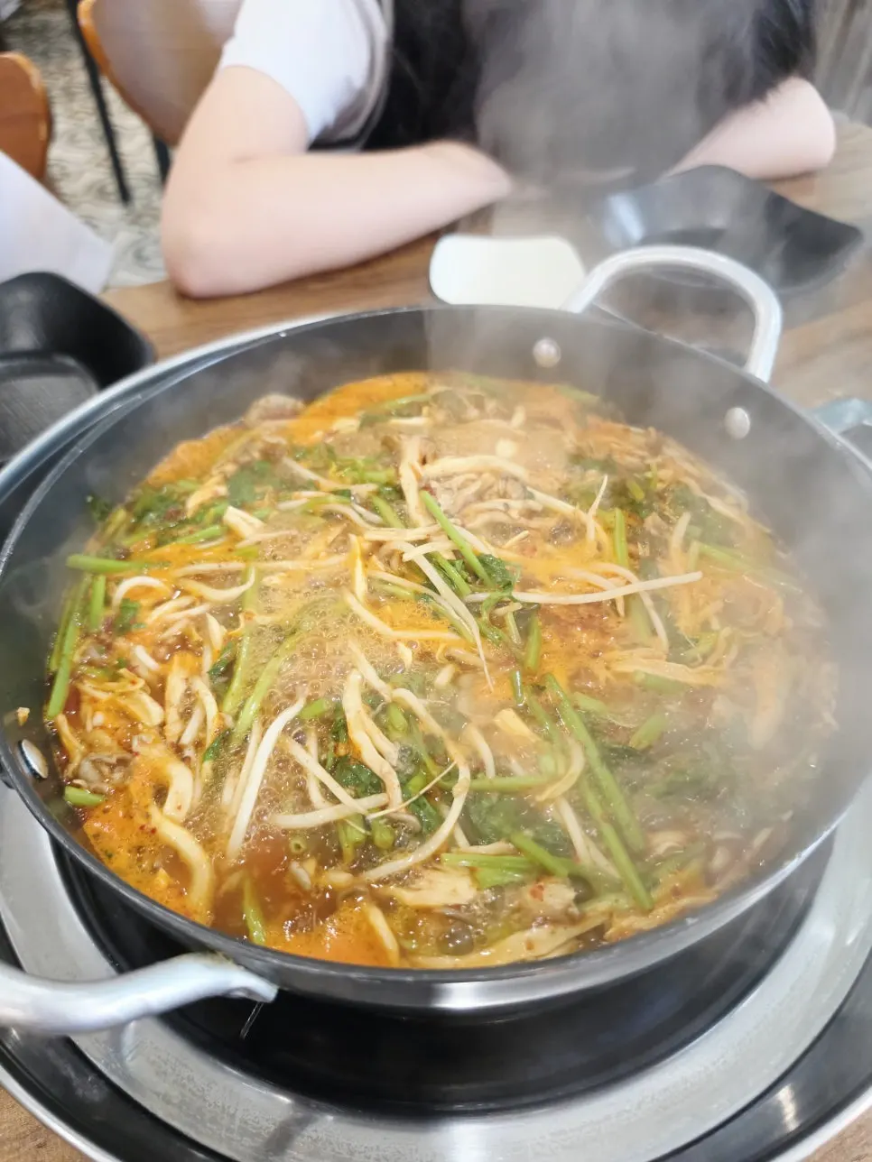 Spicy shabu-shabu simmering as the vegetables cook