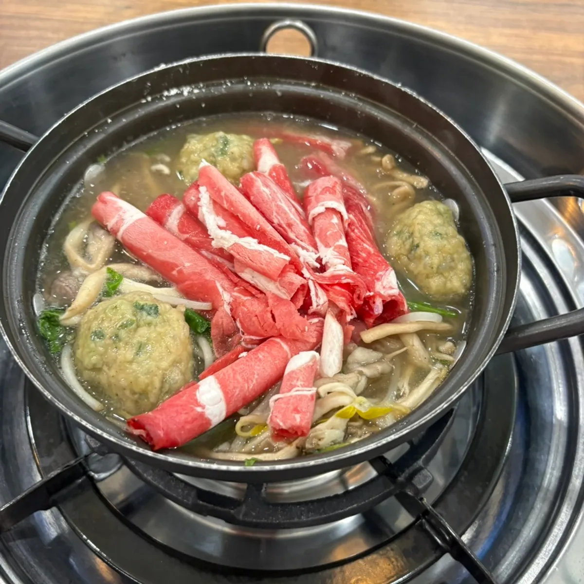 Warm shabu-shabu with meat and vegetables