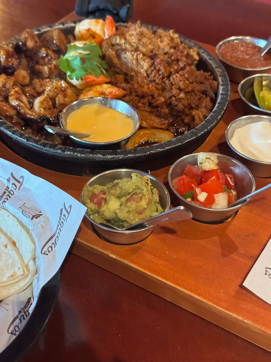 Table with refillable sauces set out