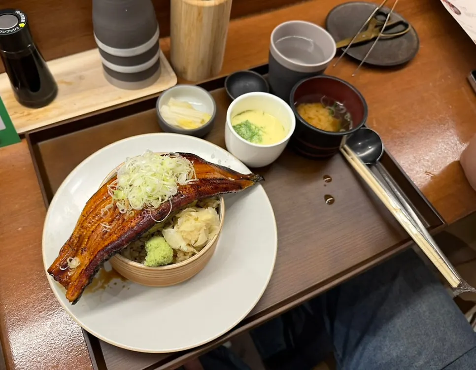 Eel rice bowl and sushi set meal components