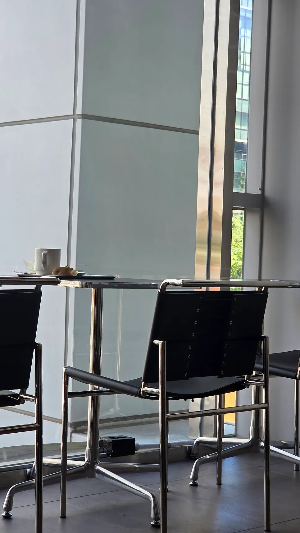 Compact café with a modern black interior