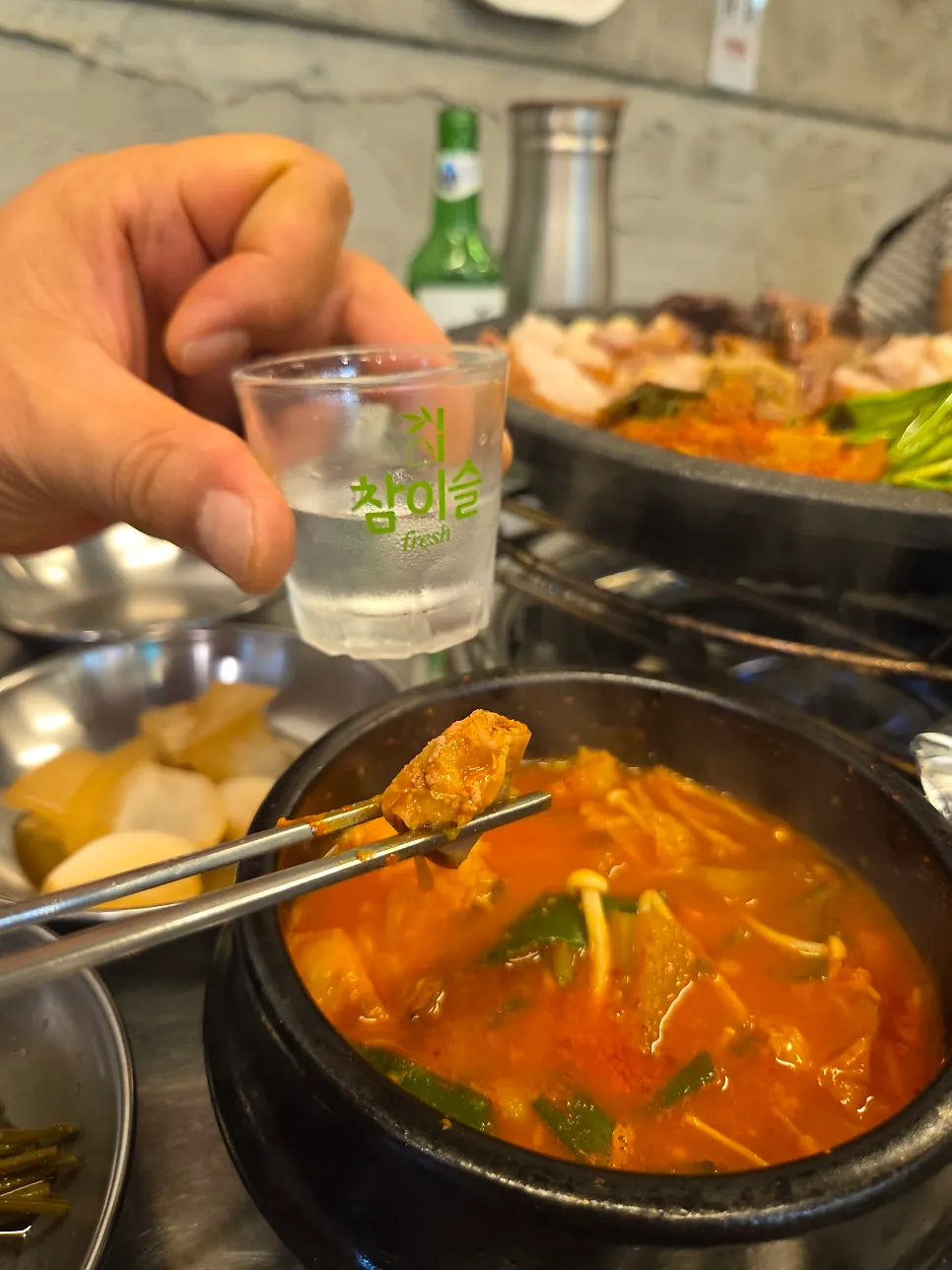 Mini gopchang hot pot included with the Pujim Half Platter