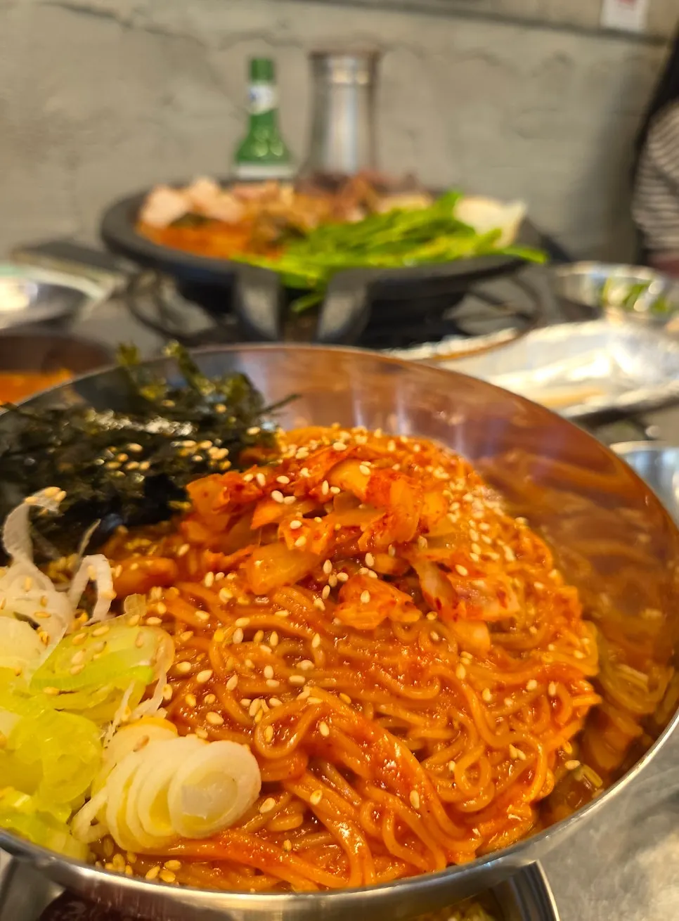 Gopchang meal with side dishes