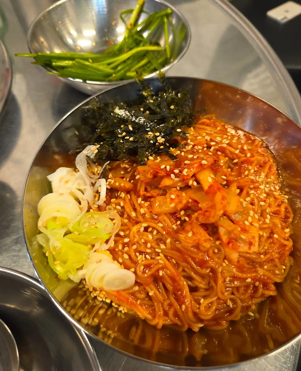 Bibim noodles served with gopchang