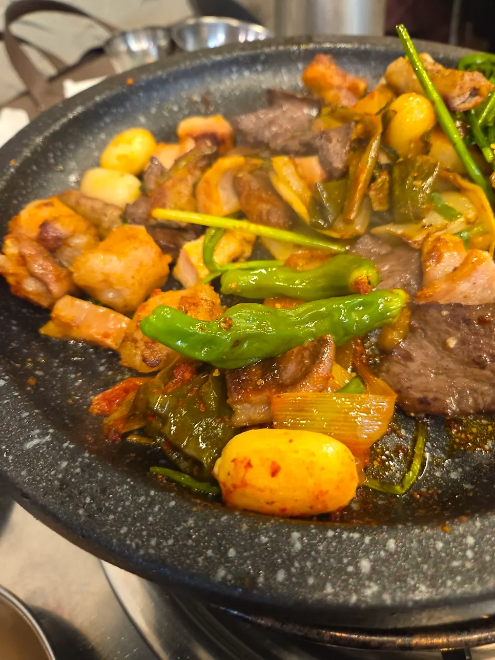 Gopchang, hot pot, and bibim noodles meal set