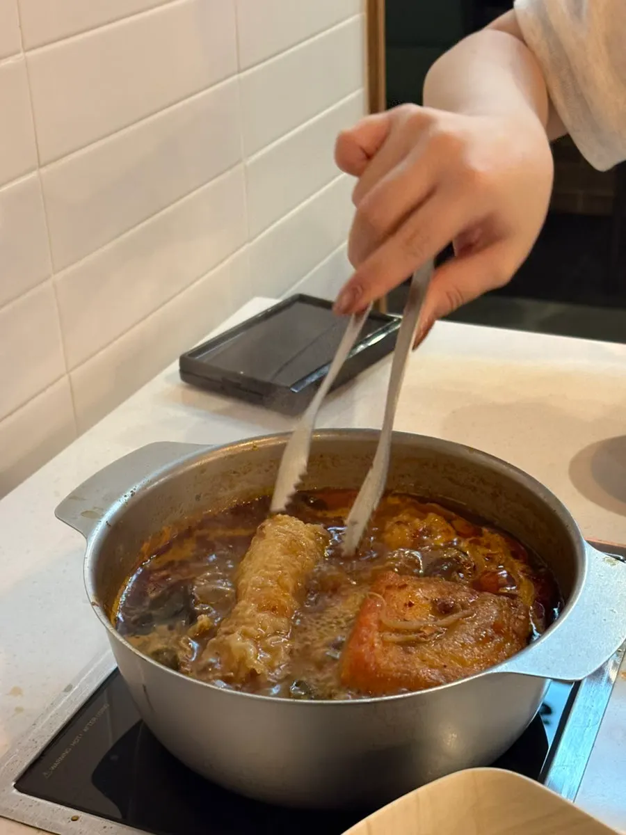 Plump shrimp balls cooked in the broth