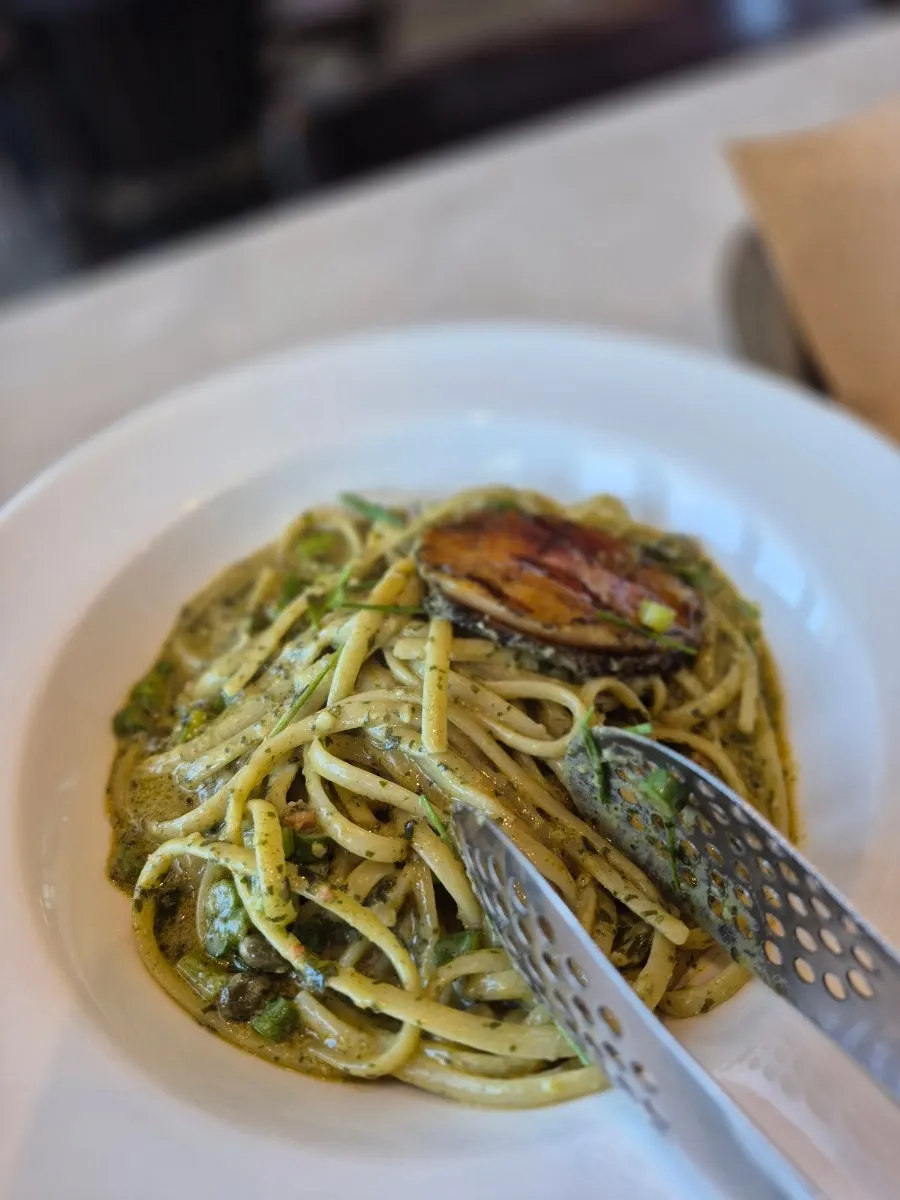 Table setting for Romaok's abalone gewu pasta