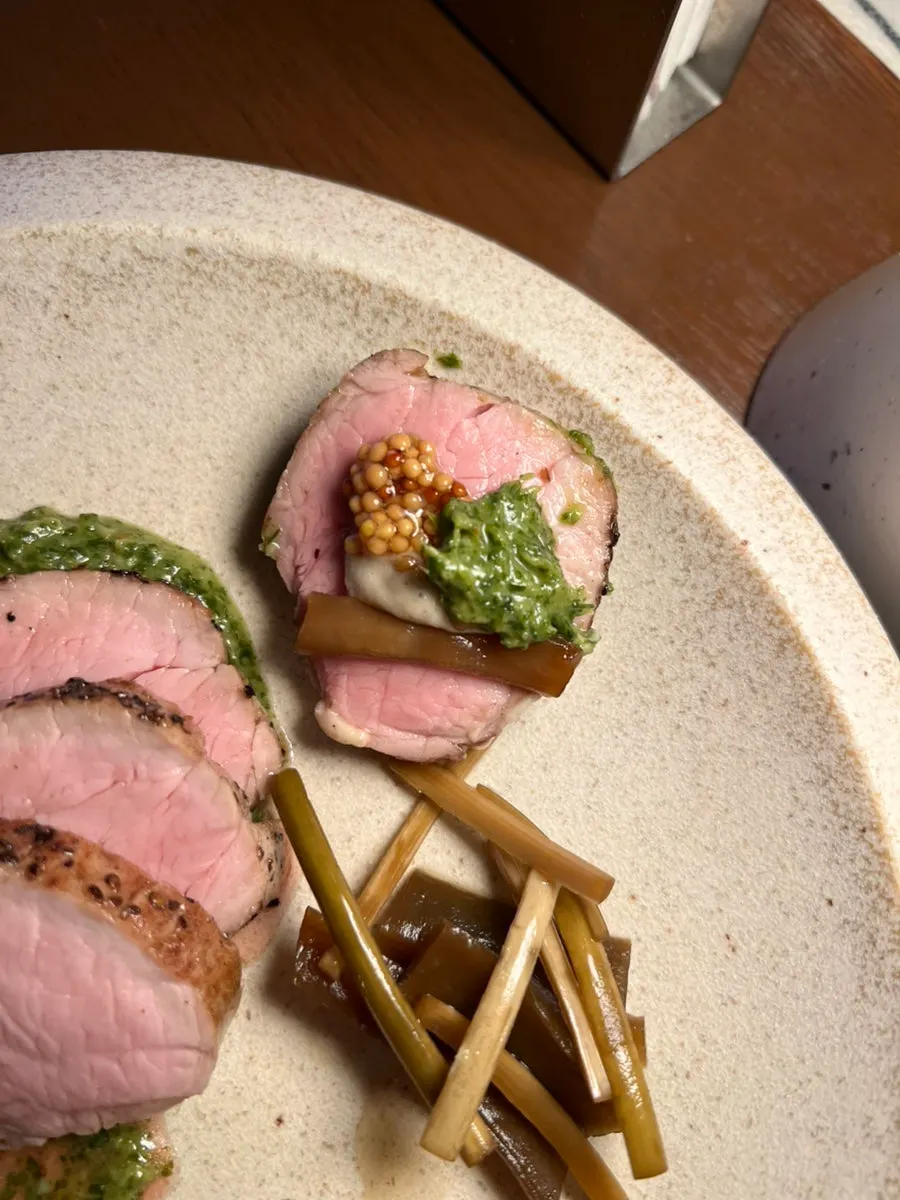 Pork tenderloin steak with chimichurri sauce