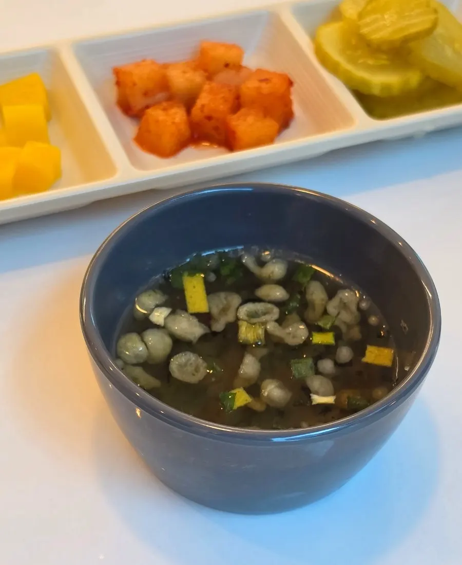 Close-up of tteokbokki with soft rice cakes
