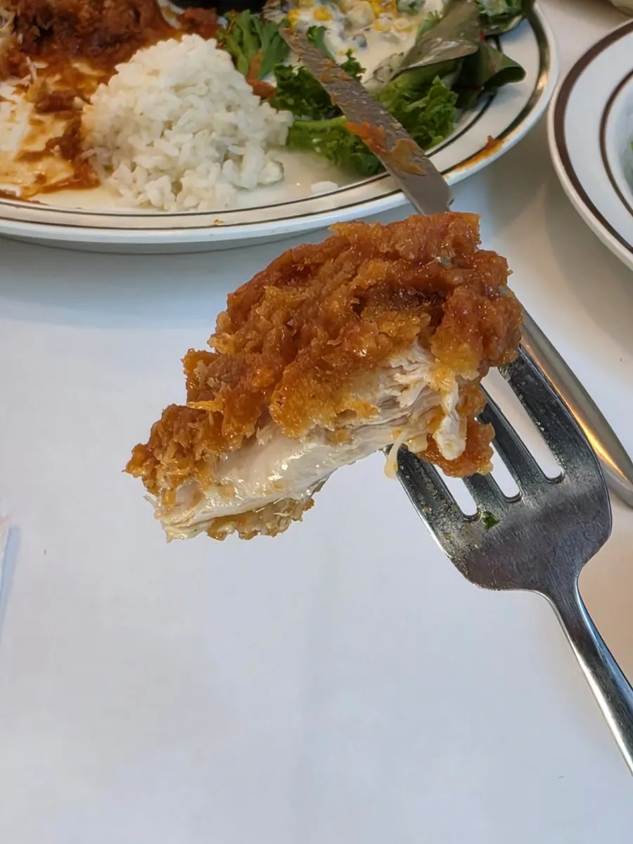 Cross-section of tender chicken cutlet