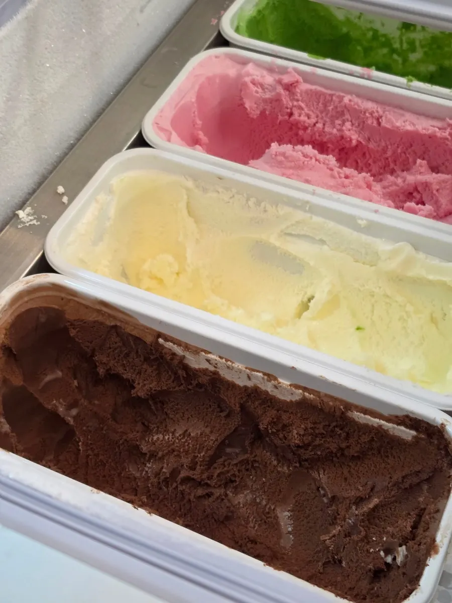 Self-serve ice cream including chocolate and vanilla