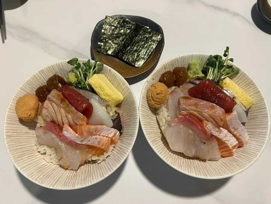 Table with kaisendon for two and cheese fries