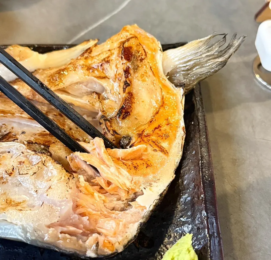 Complimentary grilled salmon head