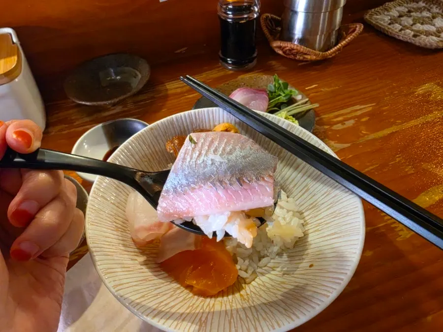 A piece of sushi topped with ankimo