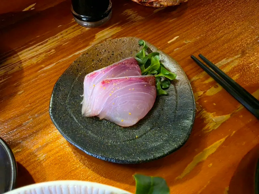 Plate of sea bream served as today's sashimi