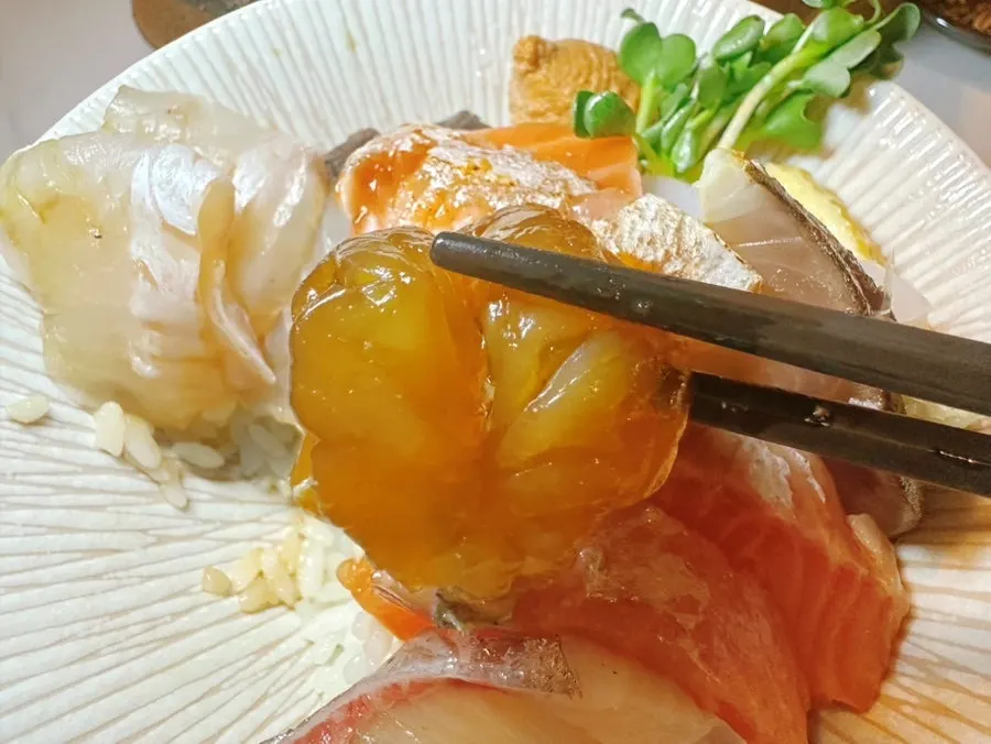 White fish sashimi on the kaisendon