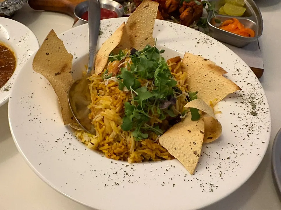 Shrimp biryani with shrimp mixed in