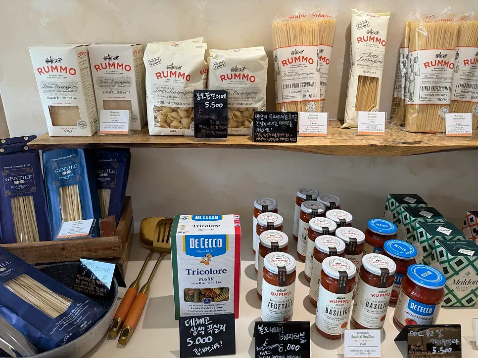 Pasta sauce and imported ingredients display