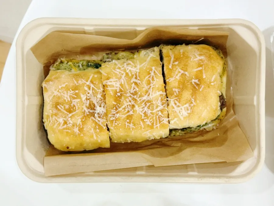 Cross-section of the basil garlic butter bulgogi panini