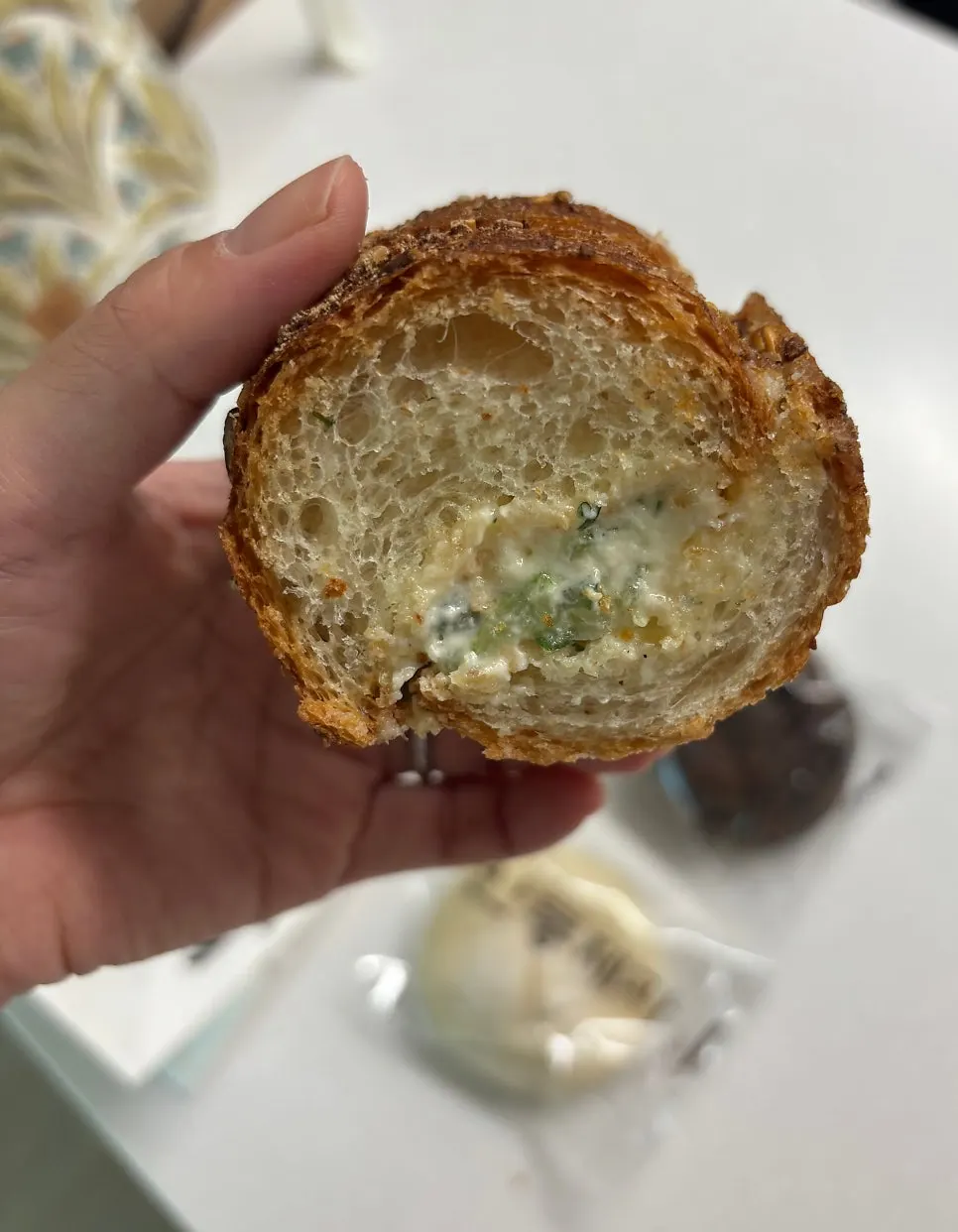 Cross-section of the cucumber baguette showing the cucumber filling