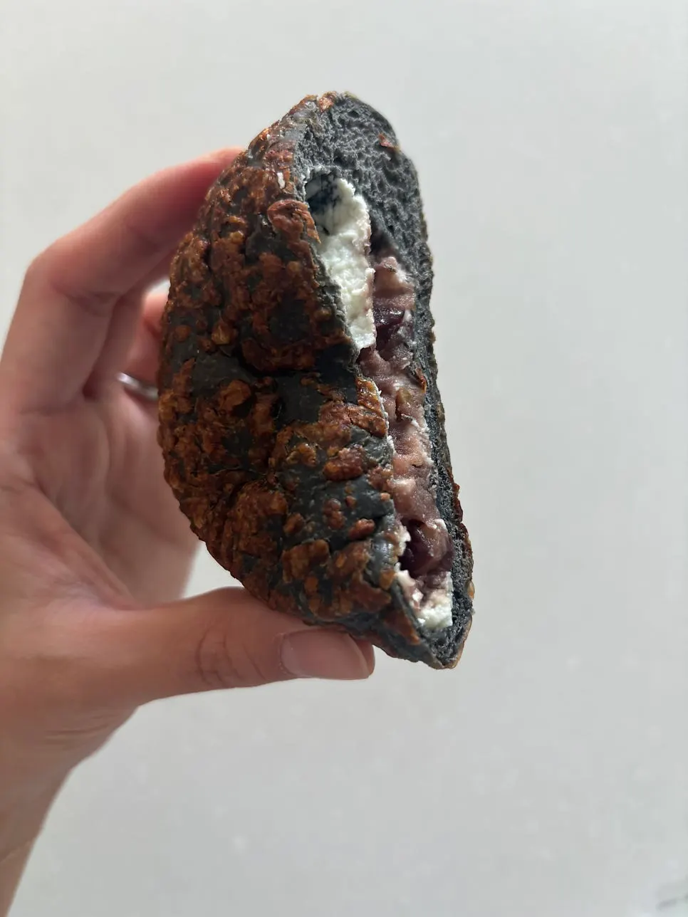 Cross-section of the red bean and cream cheese bun