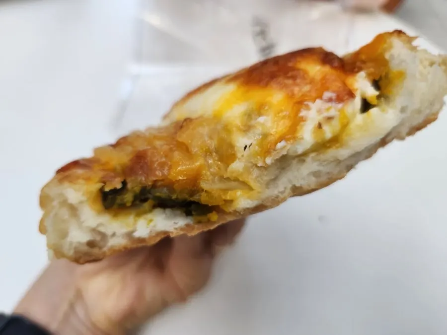 Cross-section of sweet pumpkin ciabatta with cream cheese