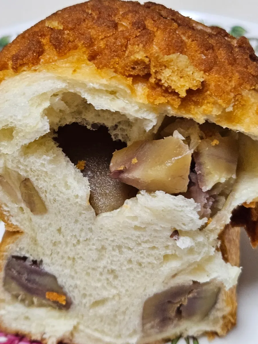 Dense interior texture of the chestnut bread