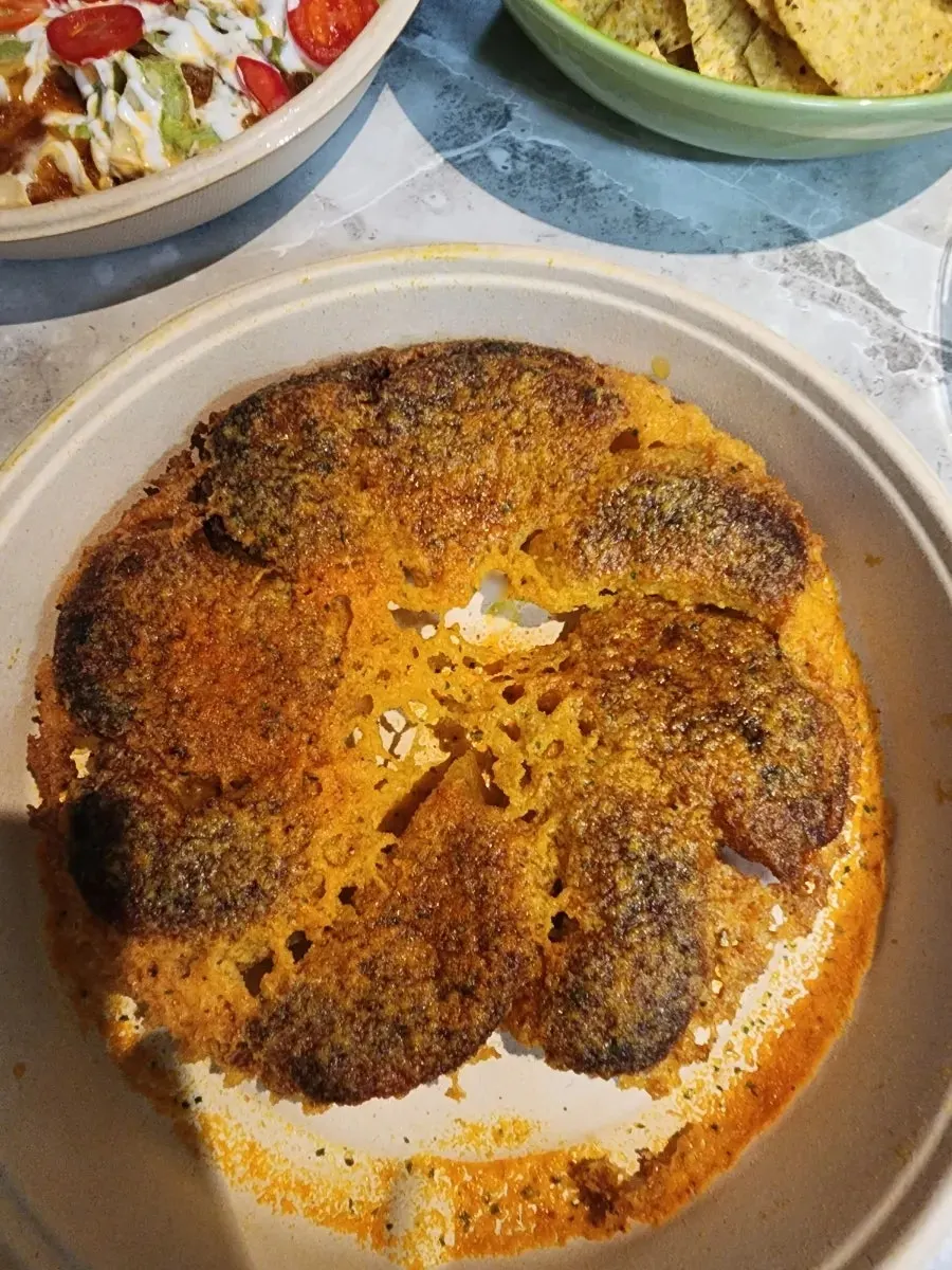 Cross-section of a bitten Mexican taco gyoza