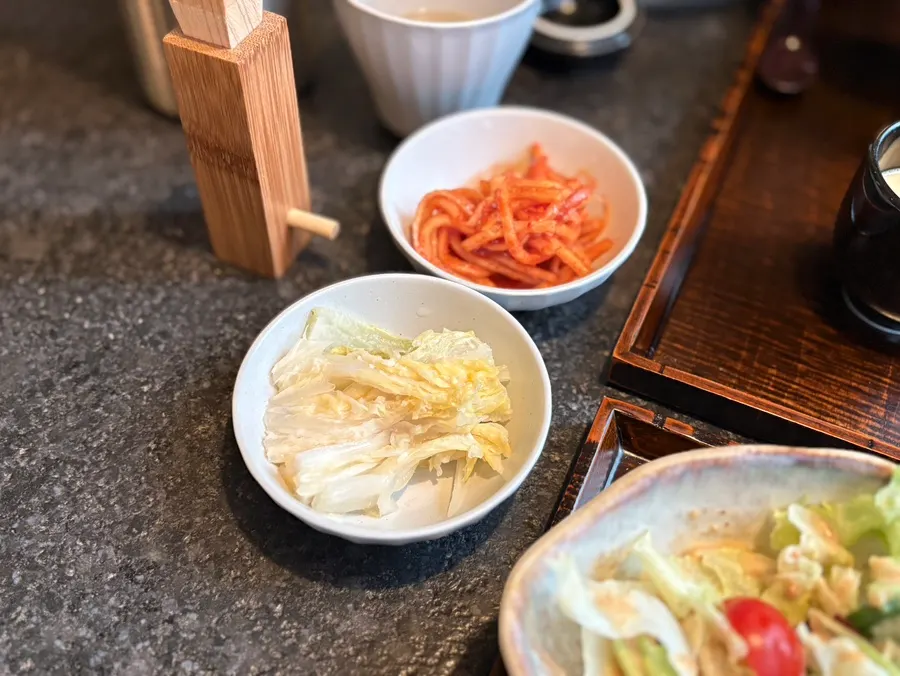 Sansho pepper, ginger, wasabi, pickled radish, and soup