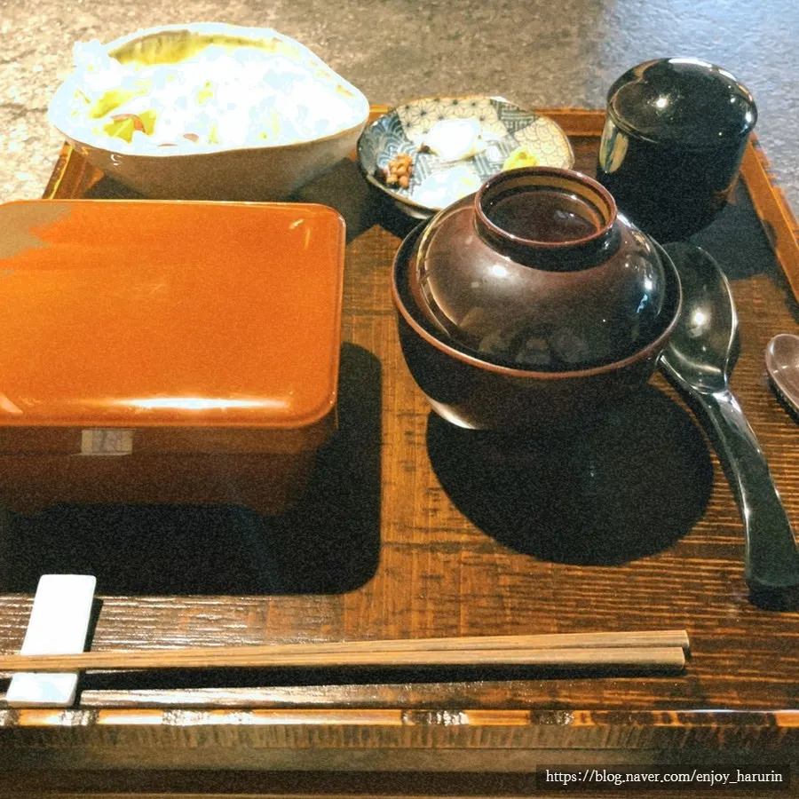 Close-up of the half portion eel rice bowl