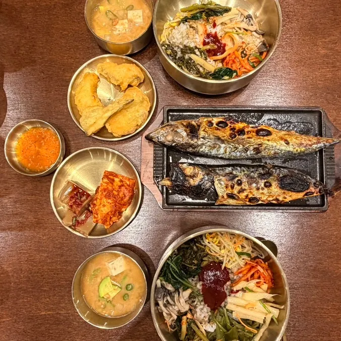 A generous plate of side dishes from the self-bar