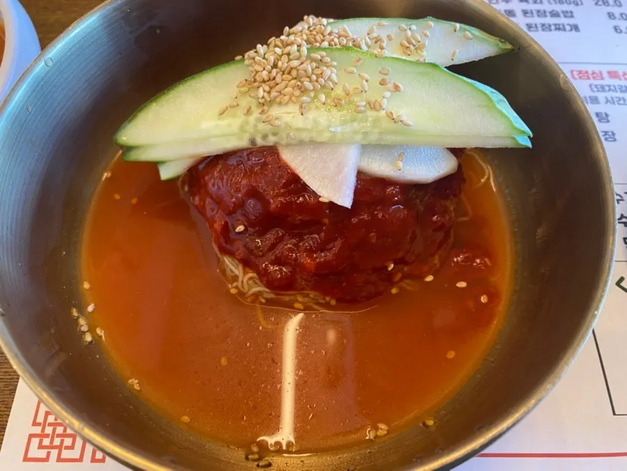 Self-made Hamhung mul naengmyeon from the galbi set